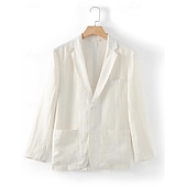 cheap Men&#039;s Classic Blazers-100% Linen Men&#039;s Linen Blazer Blazer Business Formal Evening Wedding Party Fashion Casual Spring &amp;  Fall Stripes Pocket Casual / Daily Single Breasted Blazer White Navy Blue Coffee
