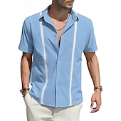 economico Casual da lavoro-Per uomo Camicia camicia di lino Maglietta informale Camicia di cotone Color Block Hawaiano Per eventi Nero Bianco Blu marino Azzurro cielo Manica lunga Bavero Primavera &amp; Autunno Abbigliamento