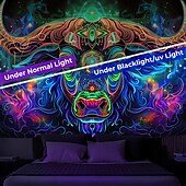 billiga Blacklight tapestries-blacklight gobeläng uv reaktiv glöd i mörkret glöd party neon bull djur psykedeliskt trippy dimmigt hängande gobeläng väggkonst väggmålning för vardagsrum sovrum