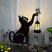 economico Luci paesaggistiche-1/2 pz lampada da giardino solare a led per esterni gatto nero per la decorazione del giardino da giardino halloween natale capodanno festa di nozze lampada da percorso solare lampada da gatto in ferro nero impermeabile