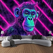 cheap Blacklight Tapestries-Blacklight Tapestry UV Reactive Glow in the Dark Glow Party Neon Chimpanzees Psychedelic Trippy Misty Hanging Tapestry Wall Art Mural for Living