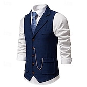 abordables Gilets-Homme Gilet Usage quotidien Vacances Sortie Rétro Vintage Mode Printemps &amp; Automne Bouton Polyester Confortable Plein Boutonnage Simple Revers Standard Marine foncé Gris foncé Café Gilet