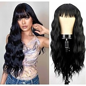 economico Parrucche trendy sintetiche-Parrucca ramata con frangia parrucche morbide e ondulate lunghe per le donne parrucca sintetica riccia sostitutiva per costumi di Halloween parrucche per feste cosplay