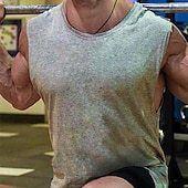 preiswerte Fitness Tank-Tops-Herren Tank Top Weste Unterhemd Ärmelloses Shirt Ärmellos Rundhalsausschnitt Frühling &amp; Sommer Einfach Mode Designer Basic Urlaub Straße Ausgehen Schwarz Weiß Gelb Top T-Shirt für Herren
