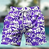 cheap Tropical Plants &amp; Flowers-Men&#039;s Coconut Tree Flower / Floral Swim Trunks Swim Shorts Board Shorts Mid Waist Hawaiian Casual Holiday Beach Drawstring with Mesh lining Elastic Waist Designer Clothing Apparel