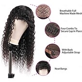 economico Parrucche di capelli veri senza cuffia-Cappelli veri Parrucca Corto Lungo Medio Ondulato Poco ondulata Frangetta dritta Con frangia Nero Colore Naturale Natura nera Migliore qualità Molto spesso Attaccatura dei capelli naturale A macchina