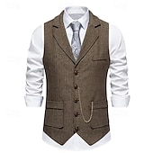 abordables Gilets-Homme Gilet Usage quotidien Vacances Sortie Rétro Vintage Mode Printemps &amp; Automne Bouton Polyester Confortable Plein Boutonnage Simple Revers Standard Marine foncé Gris foncé Café Gilet