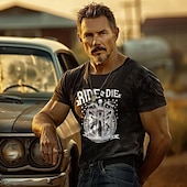 cheap Men&#039;s Funny T shirts-Men&#039;s Motorcycle Ride or Die T shirt Tee Top Short Sleeve T shirt Crew Neck Shirt Vacation Vintage Cool Street Holiday Black Navy Blue Army Green Summer Spring Clothing Apparel S M L XL XXL XXXL