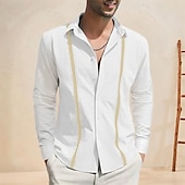 economico Casual da lavoro-Per uomo Camicia camicia di lino Maglietta informale Camicia di cotone Color Block Hawaiano Per eventi Nero Bianco Blu marino Azzurro cielo Manica lunga Bavero Primavera &amp; Autunno Abbigliamento