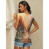 billige Grafisk butikk Tank topper &amp; Camis-dametopp basic print ermeløse vanlige topper v-hals uformell rød blå lilla brun grønn