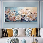 abordables Peintures fleurs/botaniques-Peinture à l&#039;huile de fleur blanche originale faite à la main sur toile décor d&#039;art mural rose peinture de fleur de texture épaisse pour la décoration intérieure avec cadre étiré/sans peinture de