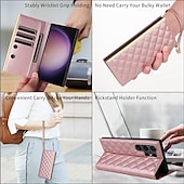 Недорогие Чехлы для Samsung-телефон Кейс для Назначение SSamsung Galaxy S24 S23 S22 S21 S20 Ultra Plus FE S10 S9 Plus S25 Ультра Кошелек для карт с ремешком с ремешком на запястье Откидная подножка Геометрический рисунок