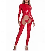 billiga Kläder för exotisk dans-Danskostymer Exotiska danskläder Pole dance Trikot / Onesie Ihålig Ren Färg Tvinning Dam Prestanda Träning Långärmad Hög PU