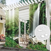 abordables Cortinas impermeables-Cortinas exteriores para patio, opacas impermeables, cubierta exterior para cenador, pabellón, pérgola, cenador, solárium, 2 paneles, cascada río