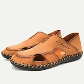 billiga Utomhussandaler-herrsandaler i läder som andas casual loafers – handgjorda sömmar sommarsandaler med öppen tå för utomhuskomfort
