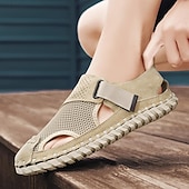 levne Pohodlné sandály-Pánské hnědé sandály z umělé kůže na suchý zip, stylová a nastavitelná outdoorová obuv pro běžné nošení v létě a dovolenou na pláži
