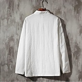 economico Casual da lavoro-Per uomo Camicia Camicia di lino Camicia con colletto cinese Camicia con colletto alla coreana Camicia casual Camicia di cotone Semplice Vacanza Camicia hawaiana Nero Bianco Blu marino Beige Manica
