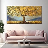 preiswerte Landschaftsgemälde-handgemachtes Ölgemälde auf Leinwand, Wandkunst, Dekoration, goldene Baumlandschaft für die Inneneinrichtung, gerolltes, rahmenloses, ungedehntes Gemälde, goldene Baumlandschaft