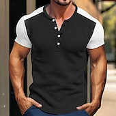 cheap Casual Henley Tee-Men&#039;s Waffle Tee Button T Shirt T Shirt Waffle Henley Shirt Short Sleeve Henley Spring &amp; Summer Color Block Fashion Designer Basic Patchwork Vacation Street Going out Black White Royal Blue Top Tee