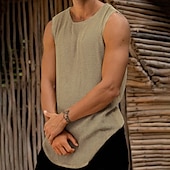 cheap Tank Tops-Male Camis Sleeveless Scoop Neck Summer Solid / Plain Color Yellow Dark Green Khaki Top Tee for Men