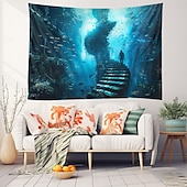  undervannsstige hengende billedvev veggkunst stor billedvev veggmaleri dekor fotografi bakteppe teppe gardin hjem soverom stue dekorasjon fisk landskap