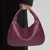 billige Vesker og totes-vevd hobo-veske i kunstskinn for kvinner – elegant burgunder-skulderveske for hverdagsbruk og uformelle utflukter