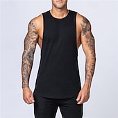 billiga Gym-toppar-Herr Linne Undertröjor Ärmlös tröja Ärmlös Rund hals Vår &amp; sommar Slät Mode Designer Grundläggande Semester Gata Utekväll Svart Vit Topp t-shirt för män