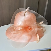 billige Coiffer-fascinators Hatter Hodeplagg polyester organza Bøttehatt Solhatt slørhatt Avslappet Ferie Elegant Årgang Med Fjær Blomst Hodeplagg Hodeplagg