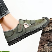 abordables Sandalias casuales-Zapatos casuales con velcro de malla verde oliva para hombre, ligeros y deportivos, adecuados para senderismo, caminatas y aventuras al aire libre.