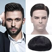 cheap Human Hair Pieces &amp; Toupees-Wigs for Men Hair Loss Real Hair Toupee Mono Lace Systems Size 7x9 Inch Color 6X8 7X9 8X10