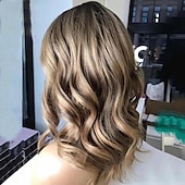 cheap Human Hair Lace Front Wigs-Remy Human Hair 13x4 Lace Front Wig Short Bob Brazilian Hair Wavy Loose Wave Light Brown Wig 130% 150% Density with Baby Hair Pre-Plucked For Women Long Human Hair Lace Wig