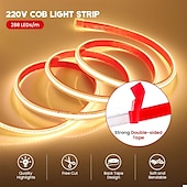 preiswerte COB-Streifenlichter-Wasserdichter flexibler COB-LED-Streifen mit Schalter, Lichtstreifen für Pools, 220 V, EU-/UK-Netzstecker, 288 LEDs/m, hochdichter, selbstklebender COB-LED-Streifen, 1/2/3/4/5 m