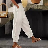abordables Pantalones-Mujer Pantalones de lino y algodón Pantalones Casual / Diario Hasta el Tobillo Plano Malla Bolsillos laterales Transpirabilidad Cómodo Rígido Noche Fin de semana Blanco Primavera verano Ajuste regular