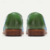 abordables Chaussures en Tissage Texturé-Mocassins à boucle en nylon tissé vert pour homme - Chaussures décontractées uniques