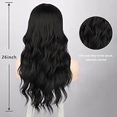 billige Syntetiske trendy parykker-svart blond mørk brun rosa parykk for kvinner lang bølget parykk midtdel parykk svart krøllet parykk syntetisk varmebestandig parykk lang parykk til daglig festbruk 26 tommer