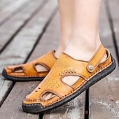 abordables Sandalias casuales-Hombre Sandalias Zapatos hechos a mano Microfibra Transpirable Cómodo Antideslizante Hebilla Amarillo-marrón Negro