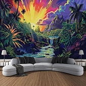 cheap Blacklight Tapestries-Blacklight Tapestry UV Reactive Glow in the Dark Glow Party Neon Mushroom Landscape Psychedelic Trippy Misty Hanging Tapestry Wall Art Mural for Living