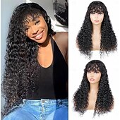 economico Parrucche di capelli veri senza cuffia-Cappelli veri Parrucca Corto Lungo Medio Ondulato Poco ondulata Frangetta dritta Con frangia Nero Colore Naturale Natura nera Migliore qualità Molto spesso Attaccatura dei capelli naturale A macchina
