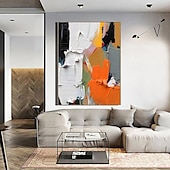 preiswerte Abstrakte Gemälde-strukturierte handgemalte Leinwand gewickelt Ölgemälde Wandkunst orange weiß schwarz abstrakte Leinwand Malerei modernes Kunstwerk Öl Hand Malerei Home Interior Rahmen fertig zum Aufhängen