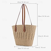 economico Borsette e borse tote-Per donna Sacca Borsa da mare Borsa di paglia Paglia Esterno Per eventi Spiaggia Cerniera Massima capacità Tinta unica bianco Kaki