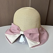 levne Party klobouky-Klobouky Doplňky do vlasů akryl / bavlna Sláma Kbelík Slamák Sluneční klobouk Ležérní Dovolená Elegantní retro S Mašle Čistá Barva Přílba Pokrývky Hlavy