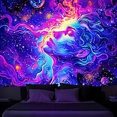 cheap Blacklight Tapestries-Blacklight Tapestry UV Reactive Glow in the Dark Glow Party Neon Arty Woman Psychedelic Trippy Misty Hanging Tapestry Wall Art Mural for Living