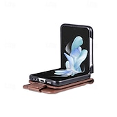 ieftine Carcasă Samsung-telefon Maska Pentru Samsung Galaxy Z Flip 7 Z Flip 6 Z Flip 5 Z Flip 4 Z Flip 3 Coperta Protectie pentru intreg corpul Loc pentru card Anti Șoc Retro PC PU piele