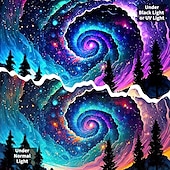 voordelige Blacklight wandtapijten-blacklight wandtapijt uv-reactief glow in the dark glow party neon psychedelisch trippy mistig galaxy universum bos hangend wandtapijt muurschildering voor woonkamer slaapkamer