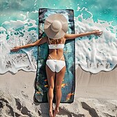 お買い得  ビーチタオルセット-ビーチタオル 夏用ビーチブランケット アンダーウォーターワールドシリーズ 3Dプリント 100%マイクロファイバー 通気性の良い快適なブランケット