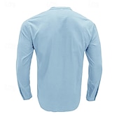 cheap Business Casual-Men&#039;s Shirt Linen Shirt Chinese Collar Shirt Mandarin Collar Shirt Popover Shirt Casual Shirt Plain Vacation Hawaiian Black White Navy Blue Green Long Sleeve Band Collar Spring &amp;  Fall Clothing