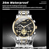 abordables Montres à quartz-Olevs – montre-bracelet lumineuse pour hommes, chronographe lumineux, indication 24 heures, à quartz, ceinture en acier, étanche, nouvelle collection