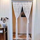 preiswerte Makrame- und Stringvorhänge-Makramee-Vorhang zum Aufhängen, Boho-Dekor, lange Fransen, schicke Türtrenner, handgefertigte Häkel-Wandteppiche, Vorhänge, Dekorationen für Wohnzimmer, Fenster, Wohnheim, Wohnung, Babyparty