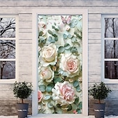billige Dørdeksler-3d blomster dørdeksler veggmaleri dekor dør billedvev dør gardin dekorasjon bakgrunn dør banner avtakbar for inngangsdør innendørs utendørs hjemme rom dekorasjon gårdshus dekor forsyninger