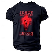 cheap Men&#039;s Graphic T Shirt-Men&#039;s Quotes &amp; Sayings Cross Jesus Letter Print T Shirt Tee Top 100% Cotton Short Sleeve Graphic Shirt Black 1 Black Navy Blue Comfortable Tee Street Sports Outdoor Fashion Designer Clothing